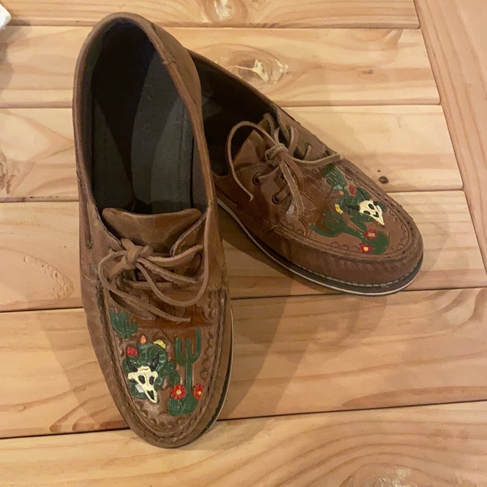 Brown western desert landscape leather moccasin